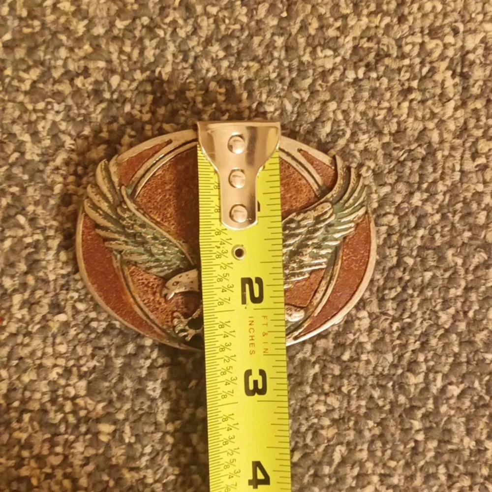 Soaring silver tone Eagle and brown leather men's belt buckle